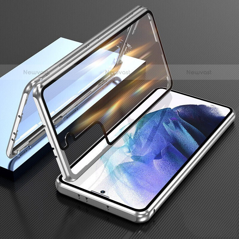 Luxury Aluminum Metal Frame Mirror Cover Case 360 Degrees M01 for Samsung Galaxy S23 5G Silver