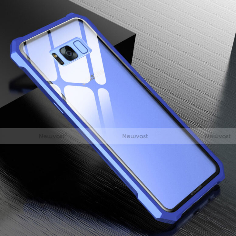 Luxury Aluminum Metal Frame Mirror Cover Case 360 Degrees M01 for Samsung Galaxy S8 Plus Blue