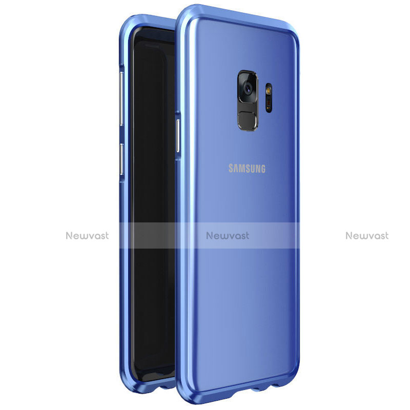 Luxury Aluminum Metal Frame Mirror Cover Case 360 Degrees M01 for Samsung Galaxy S9 Blue