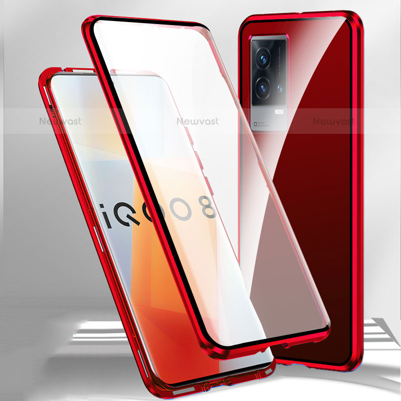 Luxury Aluminum Metal Frame Mirror Cover Case 360 Degrees M01 for Vivo iQOO 8 5G Red