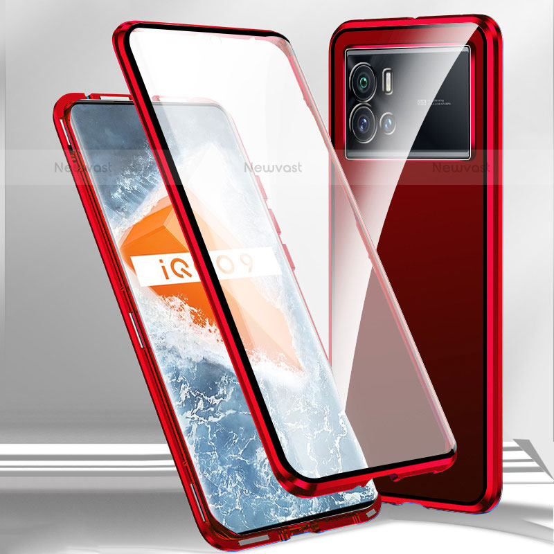 Luxury Aluminum Metal Frame Mirror Cover Case 360 Degrees M01 for Vivo iQOO 9 Pro 5G Red
