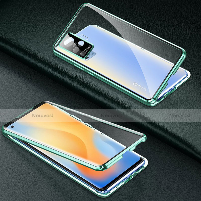 Luxury Aluminum Metal Frame Mirror Cover Case 360 Degrees M01 for Vivo X50 Pro 5G Green