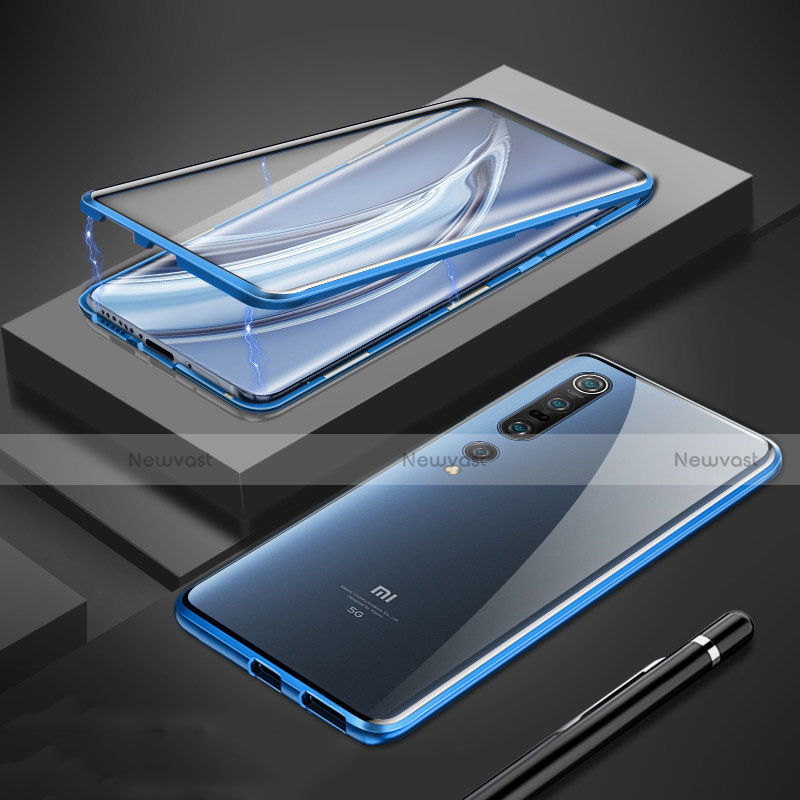 Luxury Aluminum Metal Frame Mirror Cover Case 360 Degrees M01 for Xiaomi Mi 10 Pro Blue