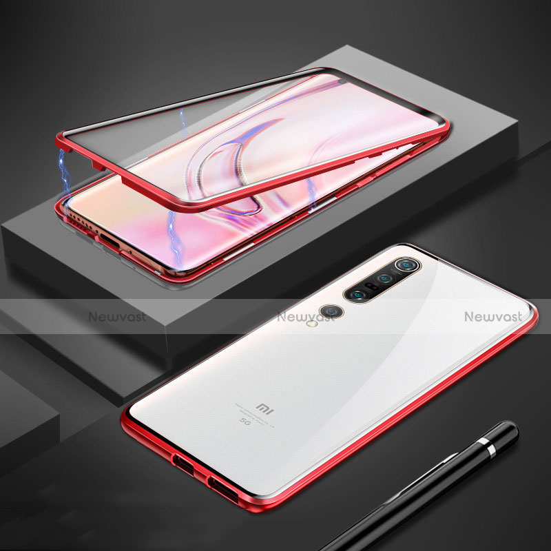 Luxury Aluminum Metal Frame Mirror Cover Case 360 Degrees M01 for Xiaomi Mi 10 Pro Red