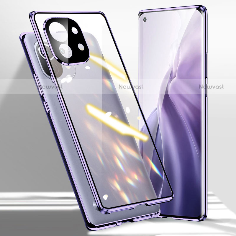Luxury Aluminum Metal Frame Mirror Cover Case 360 Degrees M01 for Xiaomi Mi 11 5G Purple