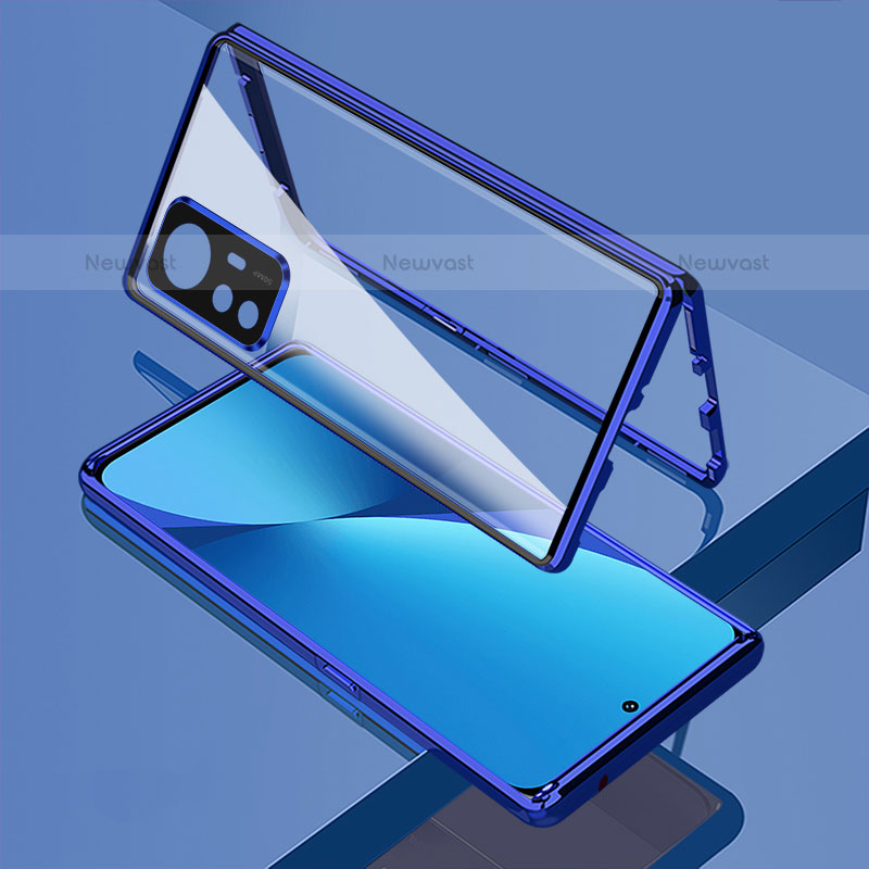 Luxury Aluminum Metal Frame Mirror Cover Case 360 Degrees M01 for Xiaomi Mi 12X 5G Blue