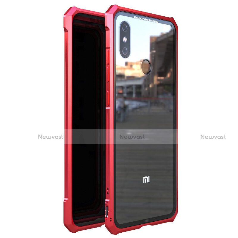 Luxury Aluminum Metal Frame Mirror Cover Case 360 Degrees M01 for Xiaomi Mi 8 Red