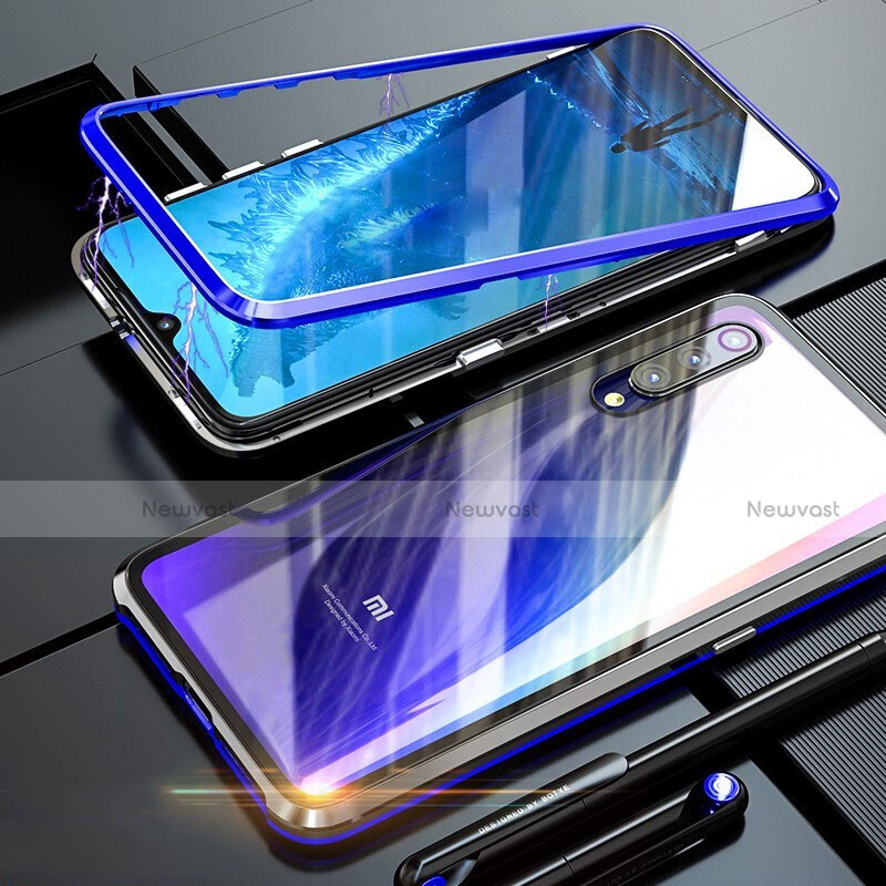 Luxury Aluminum Metal Frame Mirror Cover Case 360 Degrees M01 for Xiaomi Mi 9 Blue