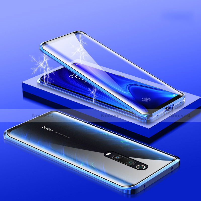 Luxury Aluminum Metal Frame Mirror Cover Case 360 Degrees M01 for Xiaomi Mi 9T Pro Blue