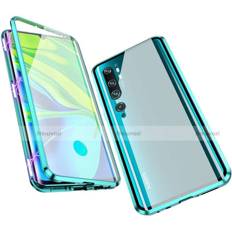 Luxury Aluminum Metal Frame Mirror Cover Case 360 Degrees M01 for Xiaomi Mi Note 10 Cyan