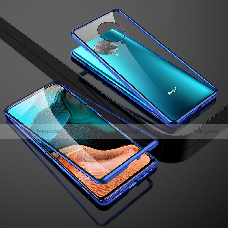 Luxury Aluminum Metal Frame Mirror Cover Case 360 Degrees M01 for Xiaomi Redmi K30 Pro 5G Blue
