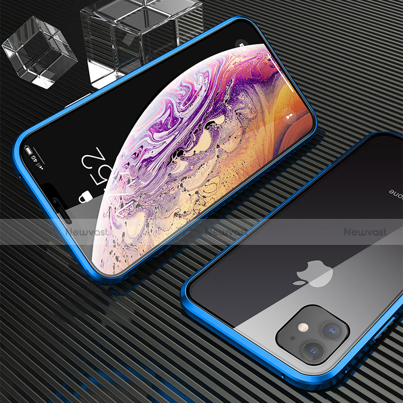 Luxury Aluminum Metal Frame Mirror Cover Case 360 Degrees M02 for Apple iPhone 11 Blue