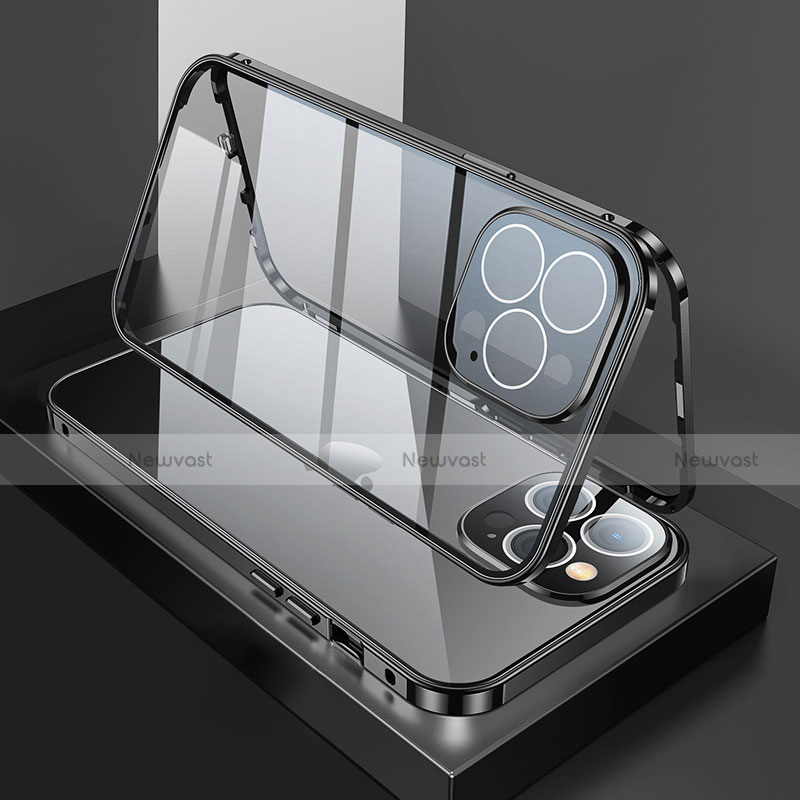 Luxury Aluminum Metal Frame Mirror Cover Case 360 Degrees M02 for Apple iPhone 13 Pro Black