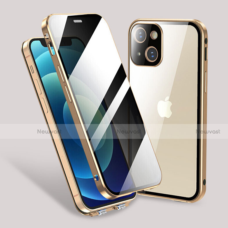 Luxury Aluminum Metal Frame Mirror Cover Case 360 Degrees M02 for Apple iPhone 14 Gold