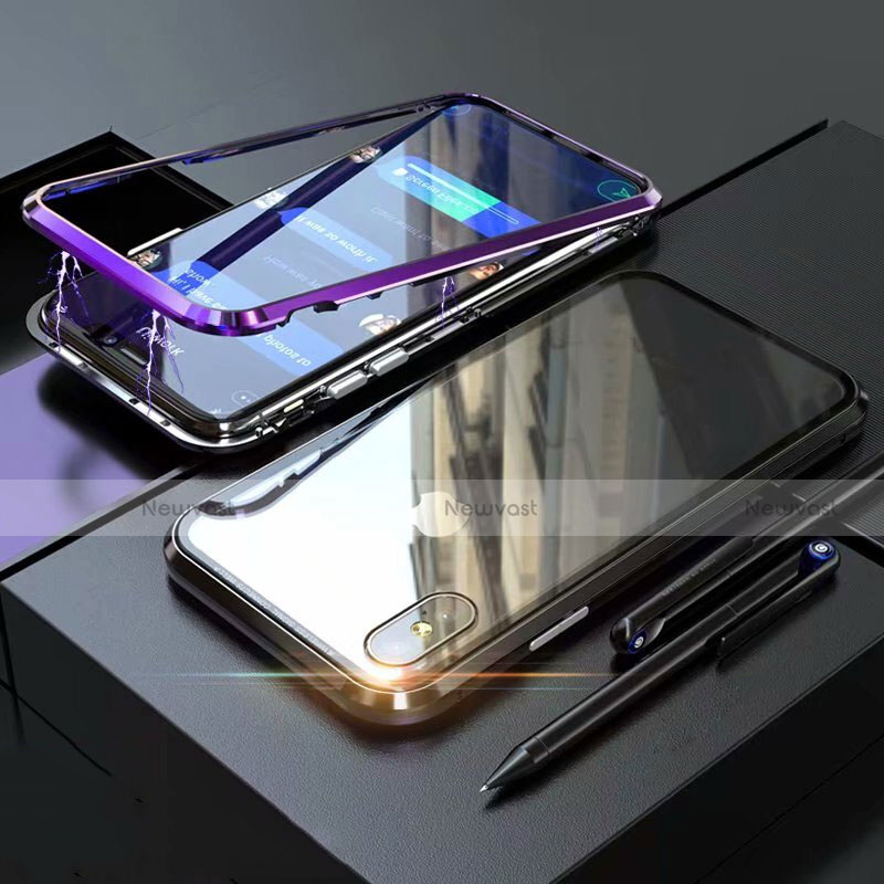 Luxury Aluminum Metal Frame Mirror Cover Case 360 Degrees M02 for Apple iPhone X Purple