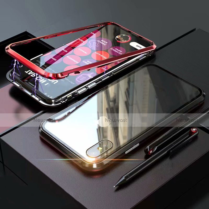 Luxury Aluminum Metal Frame Mirror Cover Case 360 Degrees M02 for Apple iPhone X Red and Black