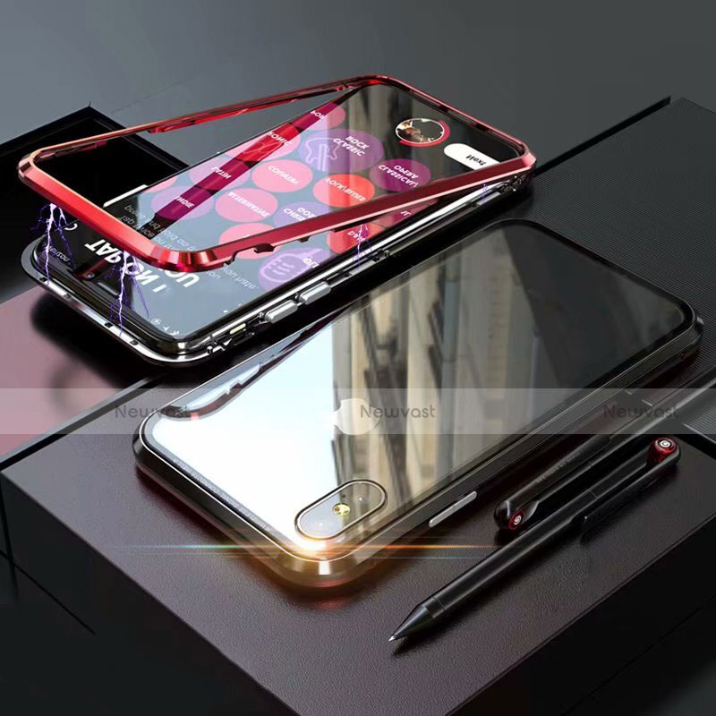 Luxury Aluminum Metal Frame Mirror Cover Case 360 Degrees M02 for Apple iPhone Xs Red and Black