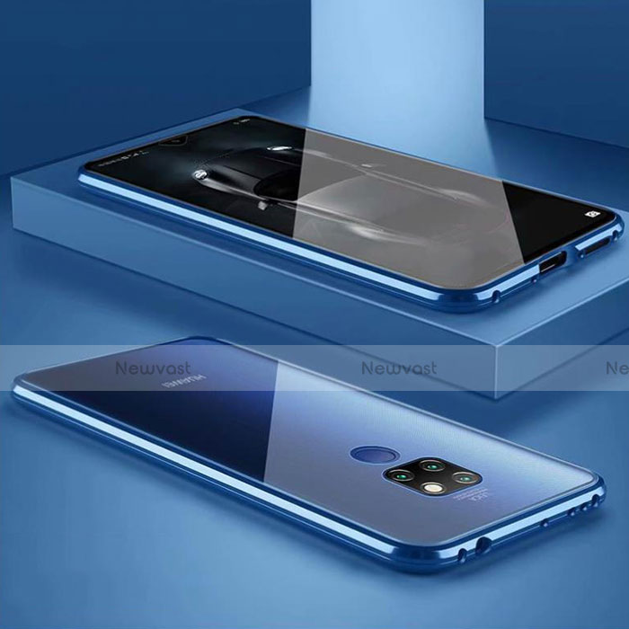 Luxury Aluminum Metal Frame Mirror Cover Case 360 Degrees M02 for Huawei Mate 30 Lite Blue