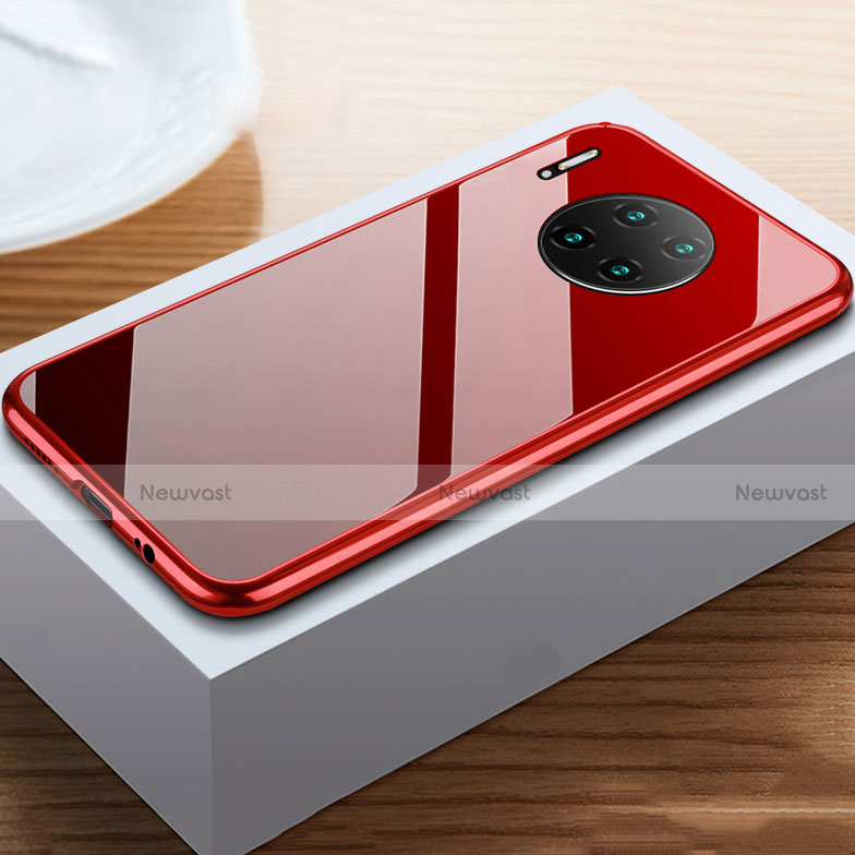 Luxury Aluminum Metal Frame Mirror Cover Case 360 Degrees M02 for Huawei Mate 30 Pro Red Wine