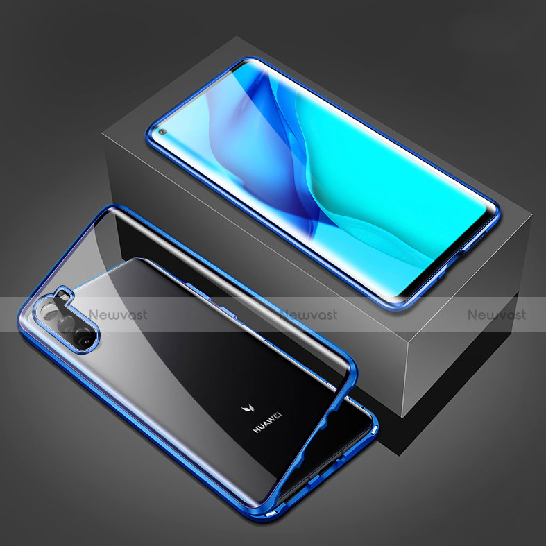 Luxury Aluminum Metal Frame Mirror Cover Case 360 Degrees M02 for Huawei Mate 40 Lite 5G Blue