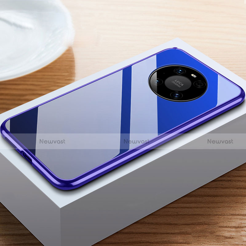 Luxury Aluminum Metal Frame Mirror Cover Case 360 Degrees M02 for Huawei Mate 40E Pro 4G Blue