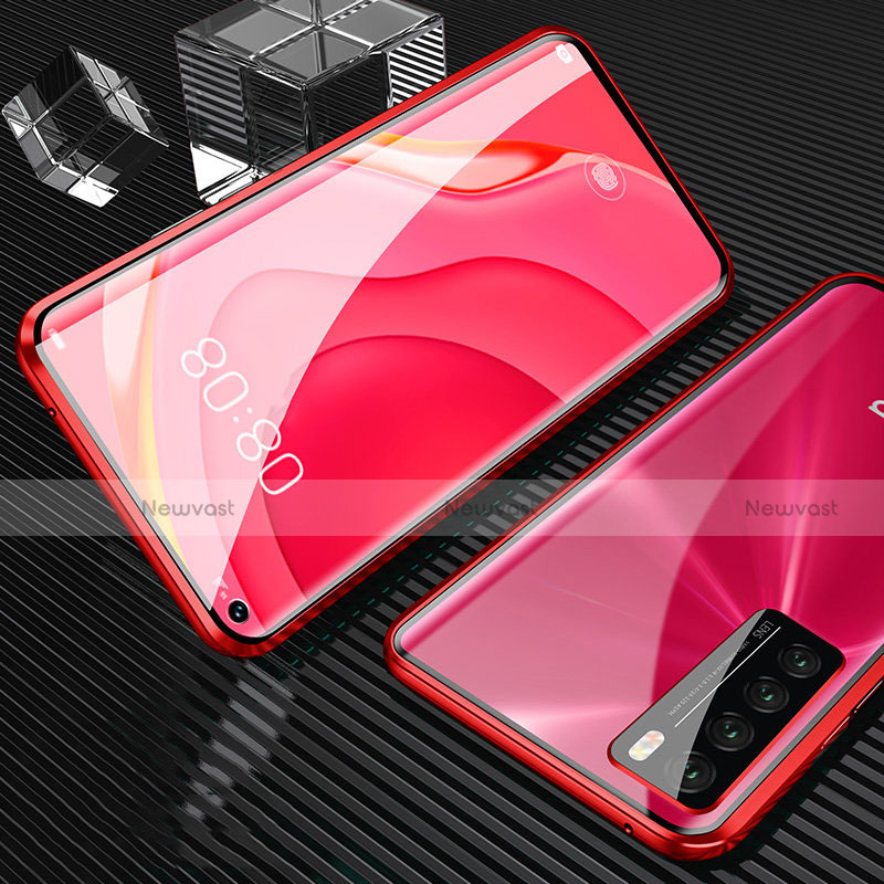 Luxury Aluminum Metal Frame Mirror Cover Case 360 Degrees M02 for Huawei Nova 7 5G Red