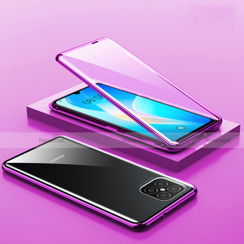 Luxury Aluminum Metal Frame Mirror Cover Case 360 Degrees M02 for Huawei Nova 8 SE 5G Purple