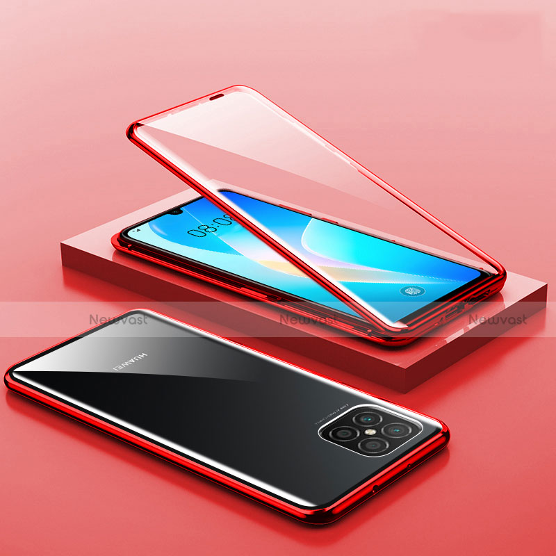 Luxury Aluminum Metal Frame Mirror Cover Case 360 Degrees M02 for Huawei Nova 8 SE 5G Red