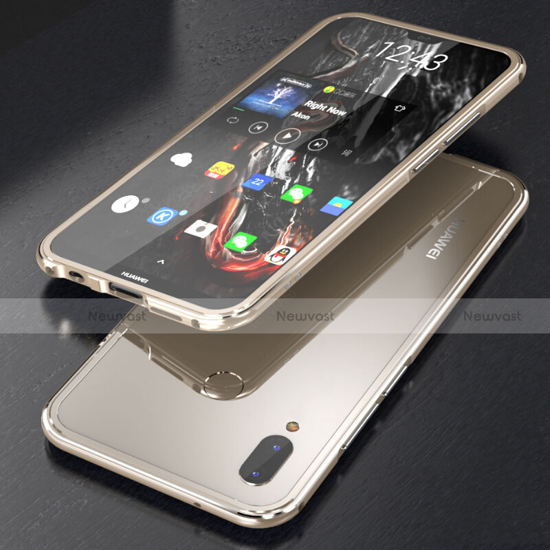Luxury Aluminum Metal Frame Mirror Cover Case 360 Degrees M02 for Huawei P20 Lite Gold