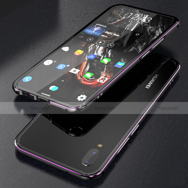 Luxury Aluminum Metal Frame Mirror Cover Case 360 Degrees M02 for Huawei P20 Lite Purple