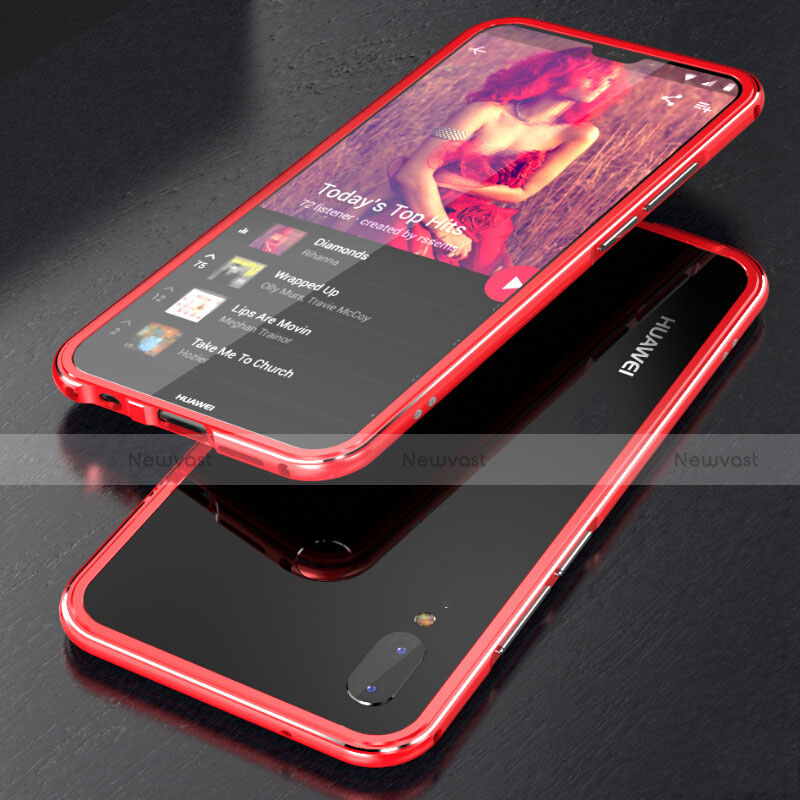 Luxury Aluminum Metal Frame Mirror Cover Case 360 Degrees M02 for Huawei P20 Lite Red