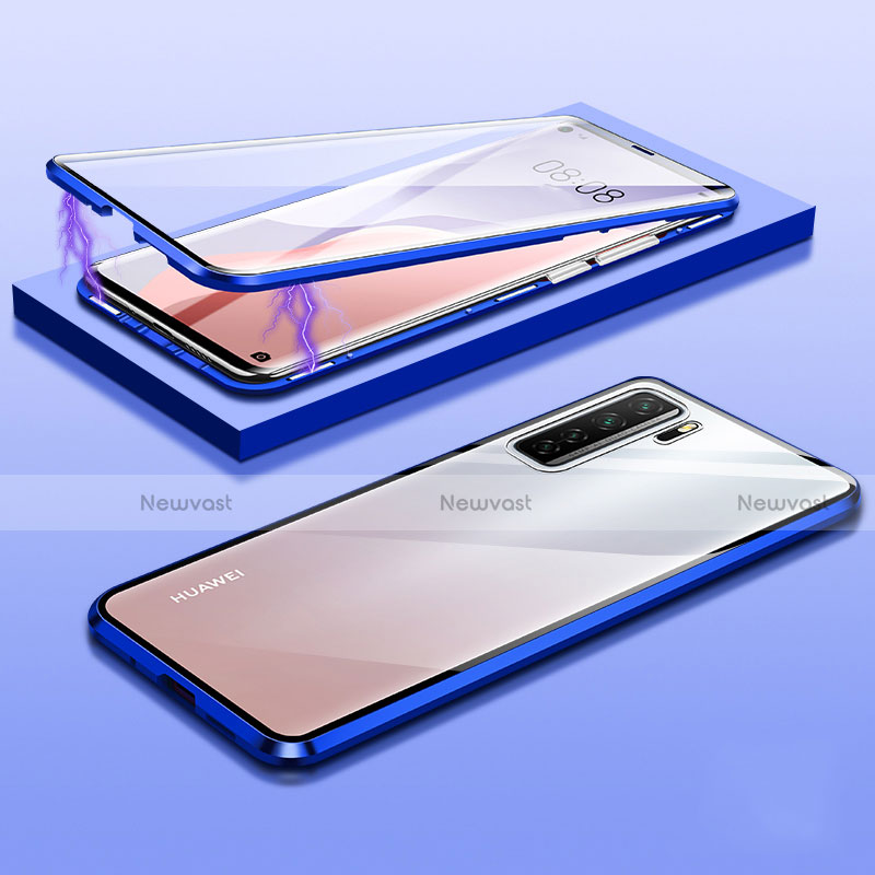 Luxury Aluminum Metal Frame Mirror Cover Case 360 Degrees M02 for Huawei P40 Lite 5G Blue