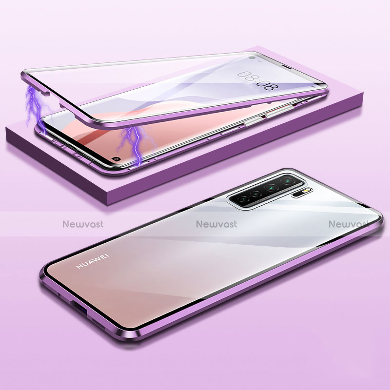 Luxury Aluminum Metal Frame Mirror Cover Case 360 Degrees M02 for Huawei P40 Lite 5G Purple