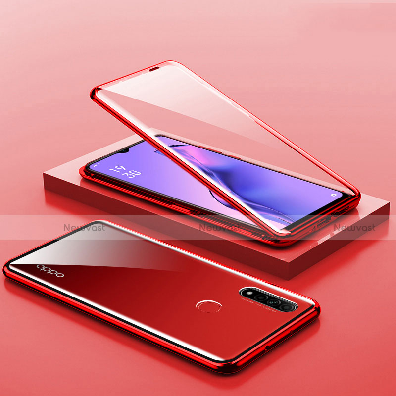 Luxury Aluminum Metal Frame Mirror Cover Case 360 Degrees M02 for Oppo A31 Red