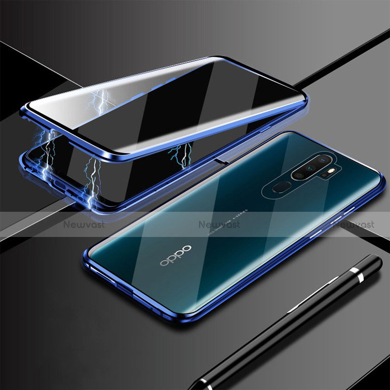 Luxury Aluminum Metal Frame Mirror Cover Case 360 Degrees M02 for Oppo A5 (2020) Blue