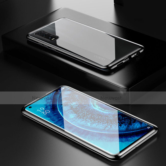 Luxury Aluminum Metal Frame Mirror Cover Case 360 Degrees M02 for Oppo Find X2 Black