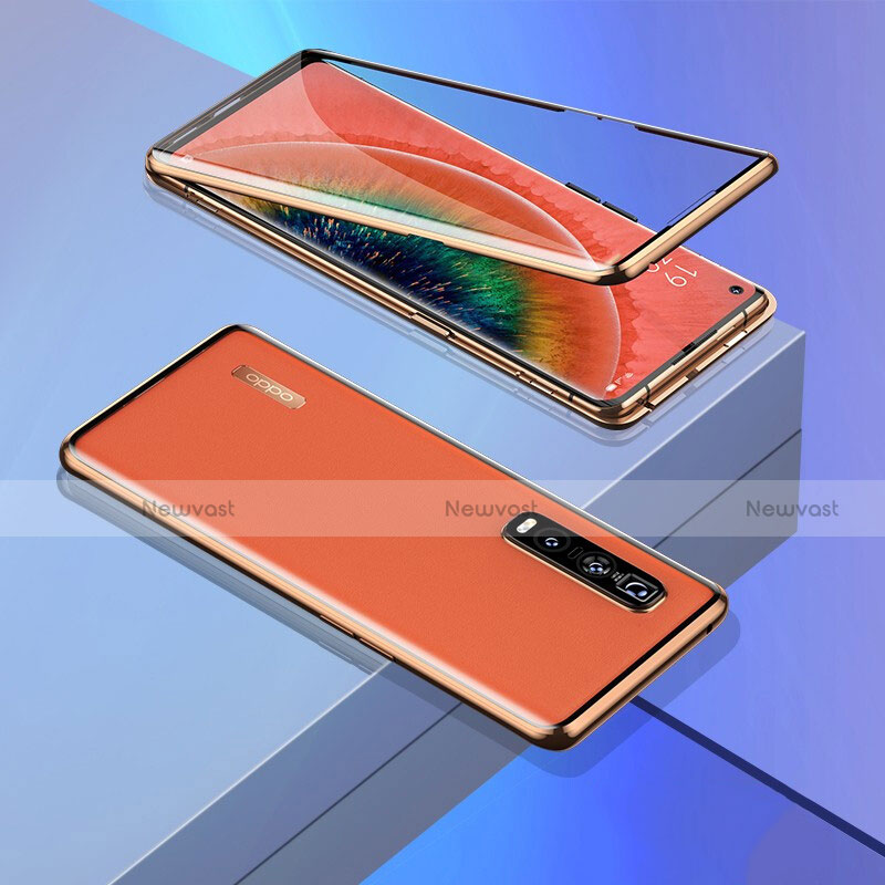 Luxury Aluminum Metal Frame Mirror Cover Case 360 Degrees M02 for Oppo Find X2 Pro Orange