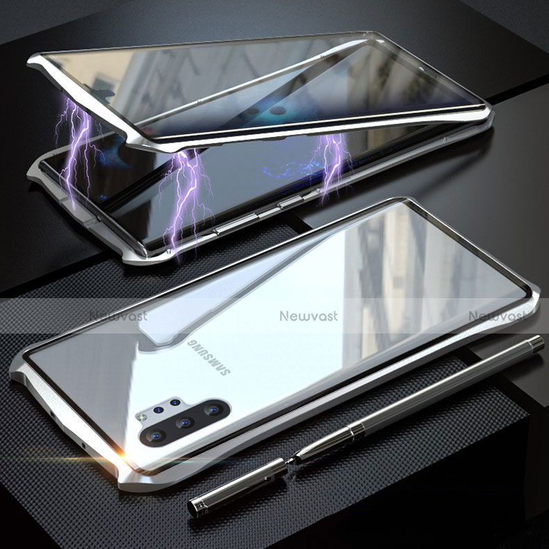 Luxury Aluminum Metal Frame Mirror Cover Case 360 Degrees M02 for Samsung Galaxy Note 10 Plus 5G Silver