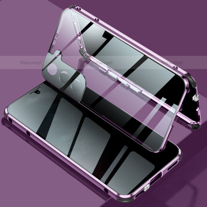 Luxury Aluminum Metal Frame Mirror Cover Case 360 Degrees M02 for Samsung Galaxy S21 5G Purple