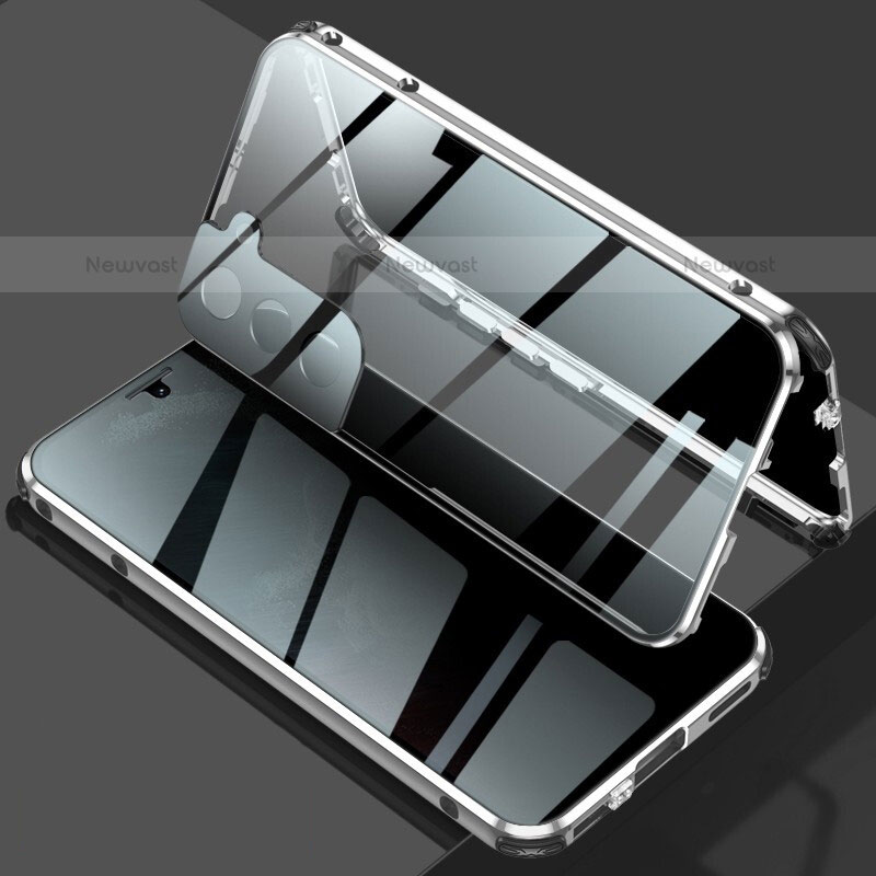 Luxury Aluminum Metal Frame Mirror Cover Case 360 Degrees M02 for Samsung Galaxy S21 5G Silver