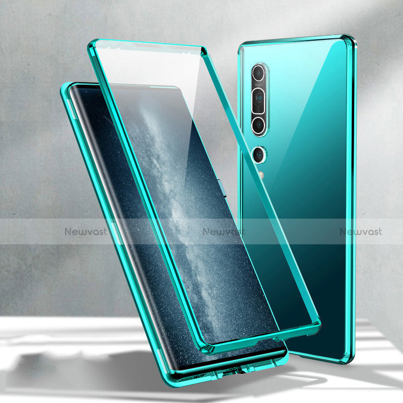 Luxury Aluminum Metal Frame Mirror Cover Case 360 Degrees M02 for Xiaomi Mi 10 Cyan