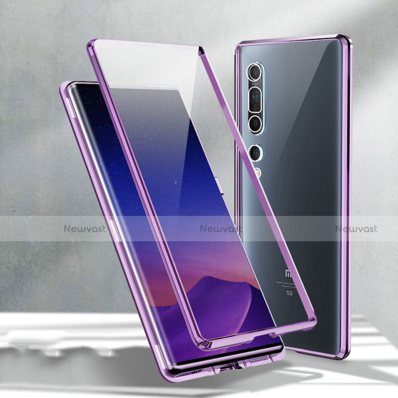 Luxury Aluminum Metal Frame Mirror Cover Case 360 Degrees M02 for Xiaomi Mi 10 Purple