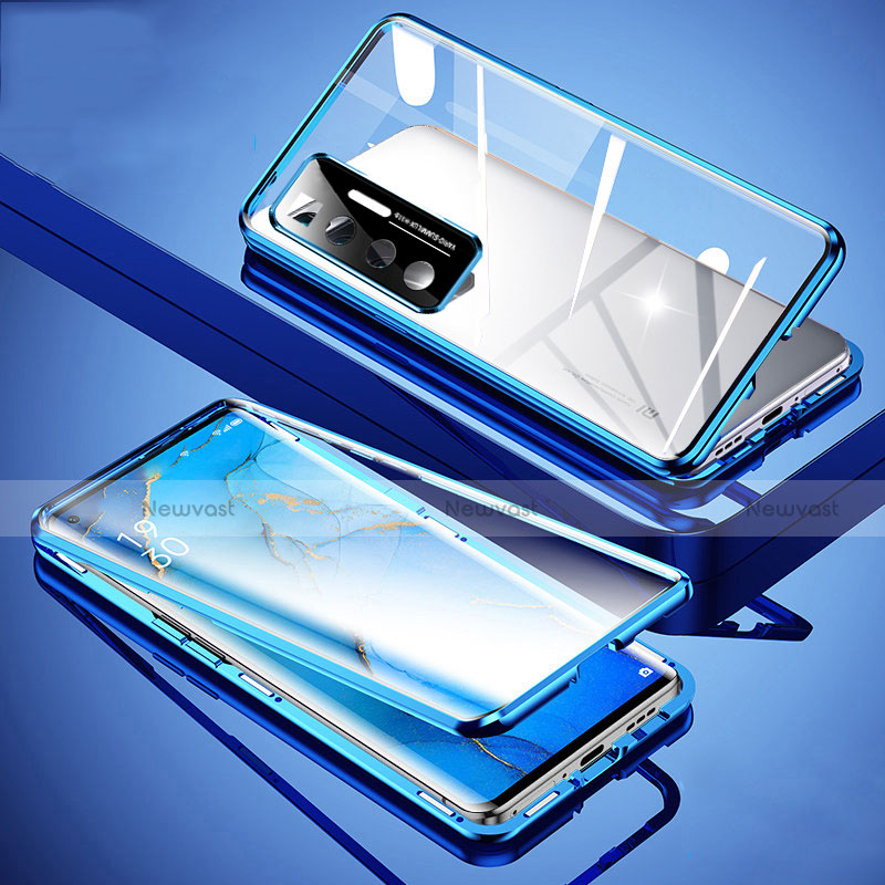 Luxury Aluminum Metal Frame Mirror Cover Case 360 Degrees M02 for Xiaomi Mi 10 Ultra Blue