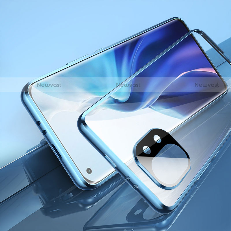 Luxury Aluminum Metal Frame Mirror Cover Case 360 Degrees M02 for Xiaomi Mi 11 5G Blue