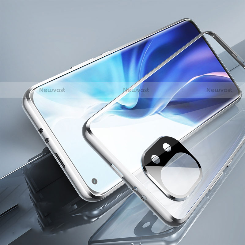 Luxury Aluminum Metal Frame Mirror Cover Case 360 Degrees M02 for Xiaomi Mi 11 Lite 4G Silver