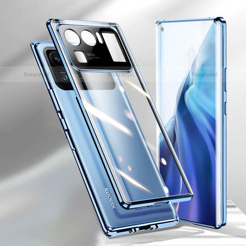 Luxury Aluminum Metal Frame Mirror Cover Case 360 Degrees M02 for Xiaomi Mi 11 Ultra 5G Blue
