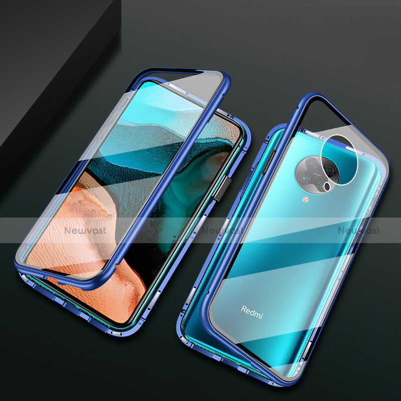 Luxury Aluminum Metal Frame Mirror Cover Case 360 Degrees M02 for Xiaomi Redmi K30 Pro Zoom Blue