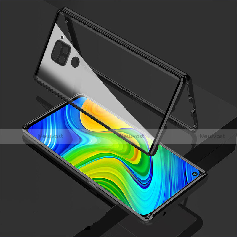 Luxury Aluminum Metal Frame Mirror Cover Case 360 Degrees M02 for Xiaomi Redmi Note 9 Black