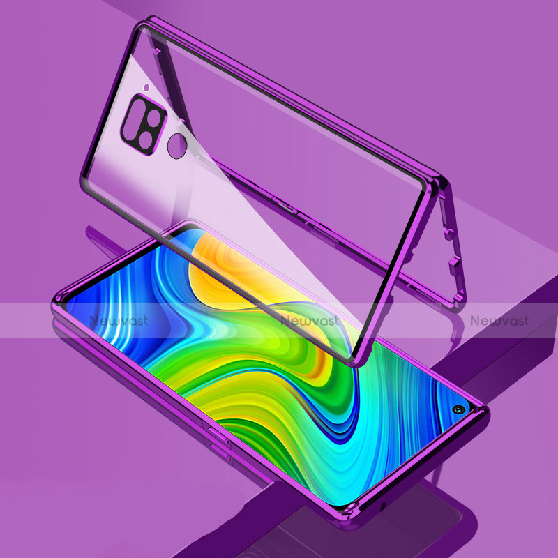 Luxury Aluminum Metal Frame Mirror Cover Case 360 Degrees M02 for Xiaomi Redmi Note 9 Purple