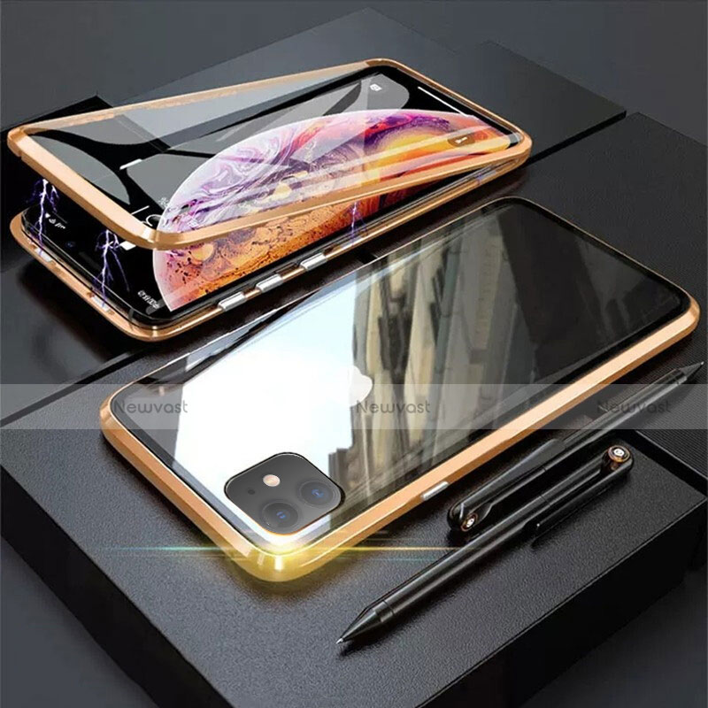 Luxury Aluminum Metal Frame Mirror Cover Case 360 Degrees M03 for Apple iPhone 11 Gold